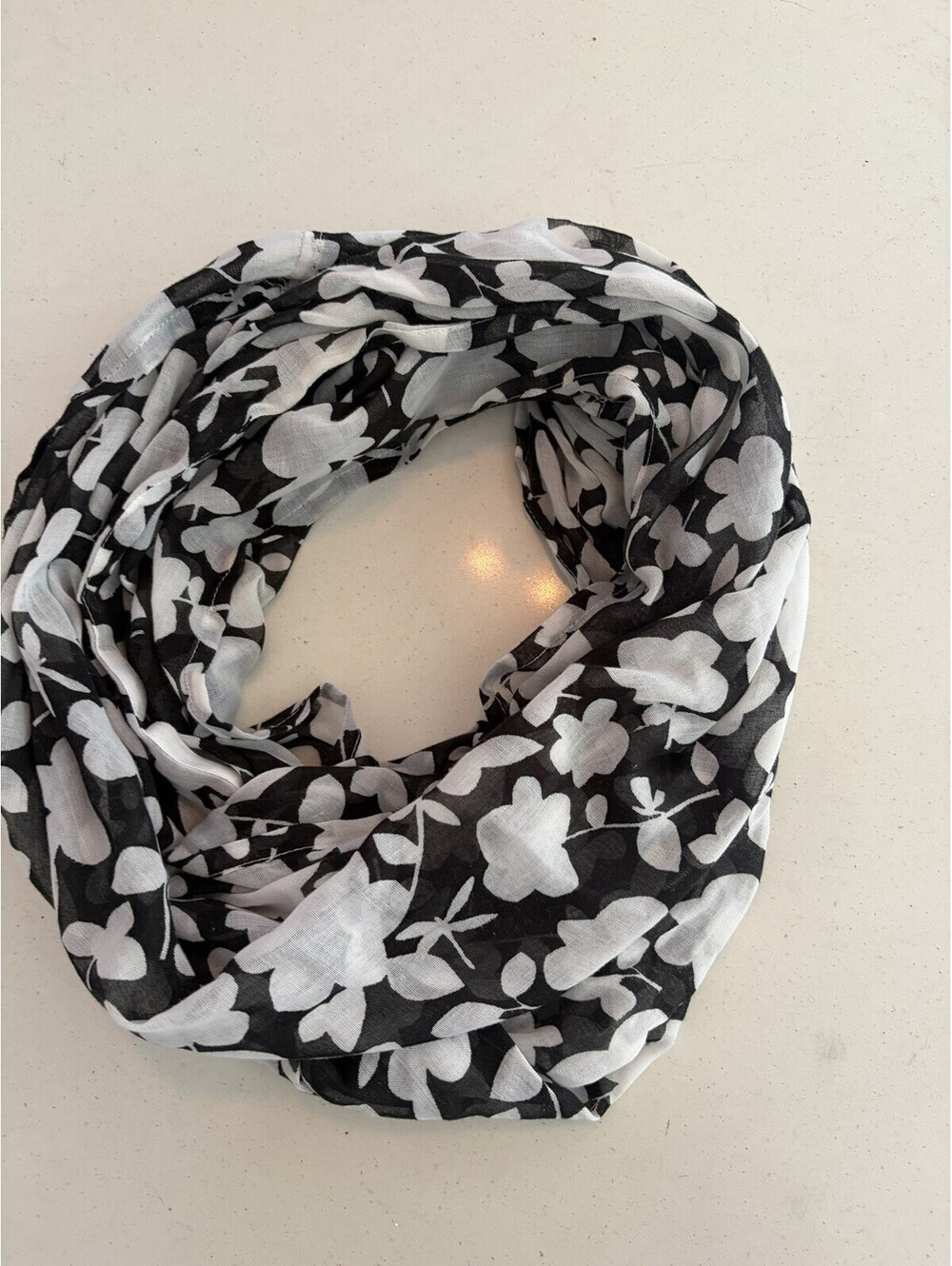 Hallmark Sheer Infinity Scarf - Black & White Floral Pattern